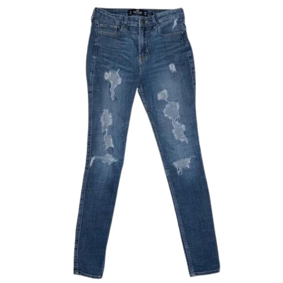 Hollister High-Rise Super Skinny Ripped and Distressed Blue Denim Jeans - Picture 1 of 11